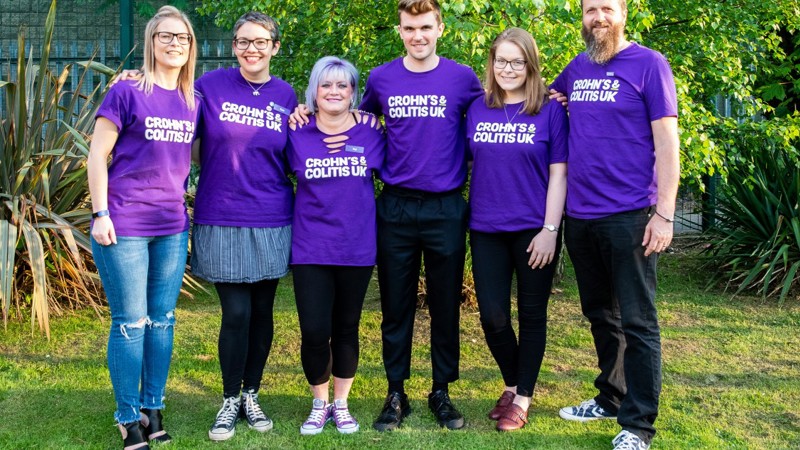 Crohn's & Colitis UK supporters wearing purple t-shirts
