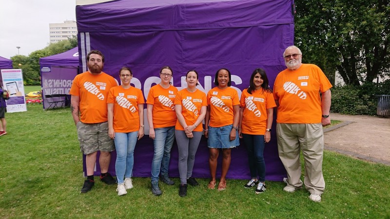 Crohn's & Colitis UK supporters wearing orange t-shirts for Walk IT