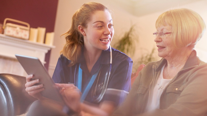 Patient talking with nurse